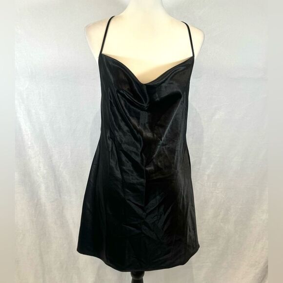 H&M black cowl neck cross drape back satin dress size medium - Picture 4 of 8